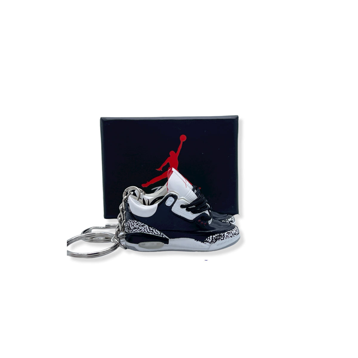 3D Sneaker Keychain- Air Jordan 3 Black Cement Pair - KickzStore