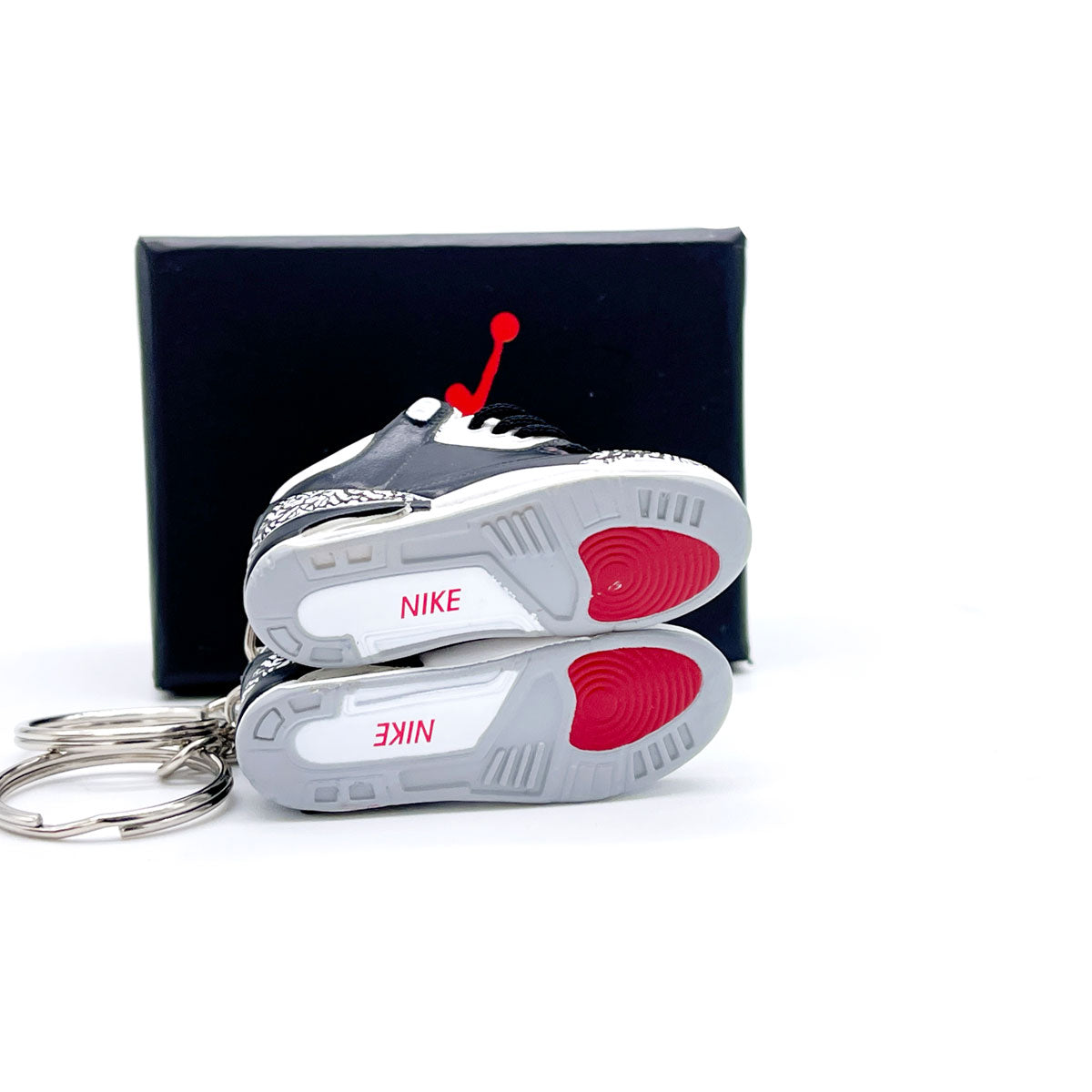 3D Sneaker Keychain- Air Jordan 3 Black Cement Pair - KickzStore