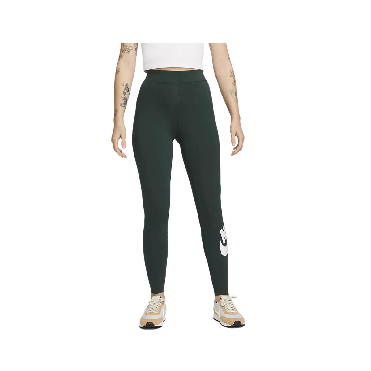 Nike Women's Sportswear Essential High-Waisted Graphic Leggings Pro Green - KickzStore