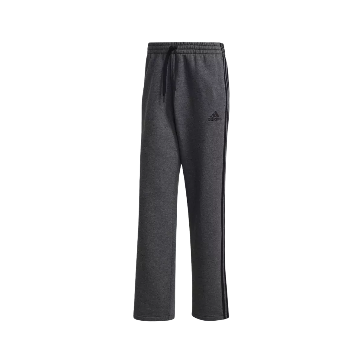 Adidas Men's Essentials 3-Stripes Open Hem Fleece Pants Dark Grey Heather - KickzStore