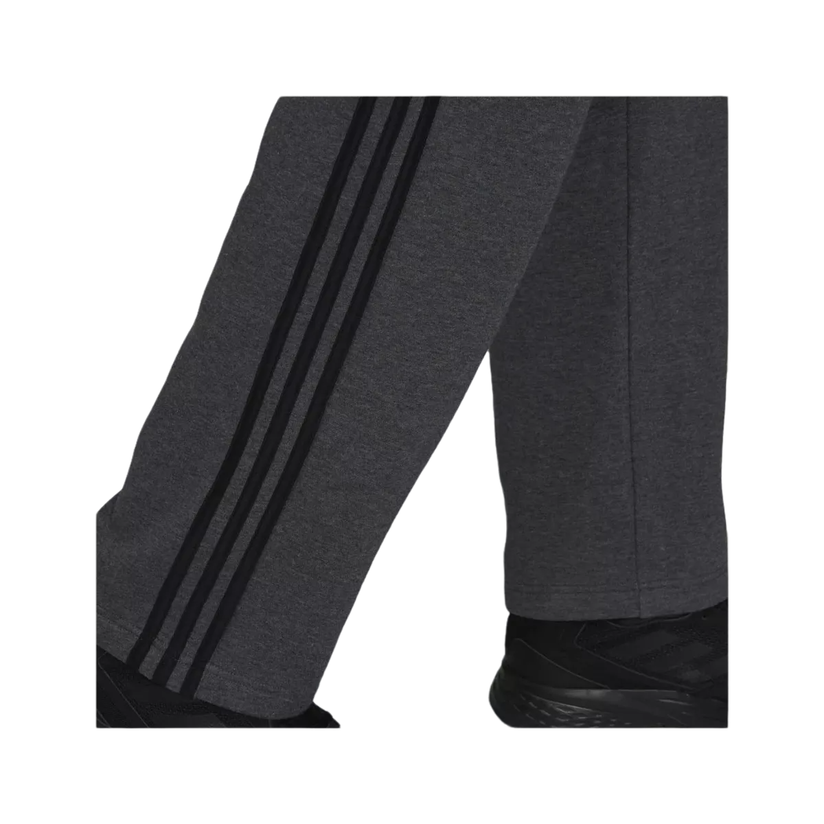 Adidas Men's Essentials 3-Stripes Open Hem Fleece Pants Dark Grey Heather - KickzStore