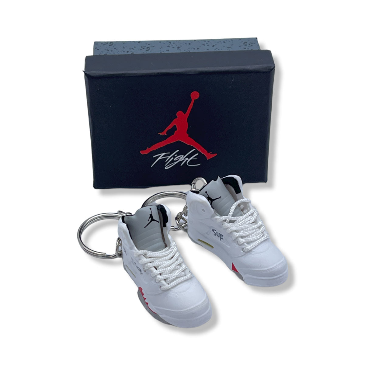 3D Sneaker Keychain- Air Jordan 5 White Supreme Pair