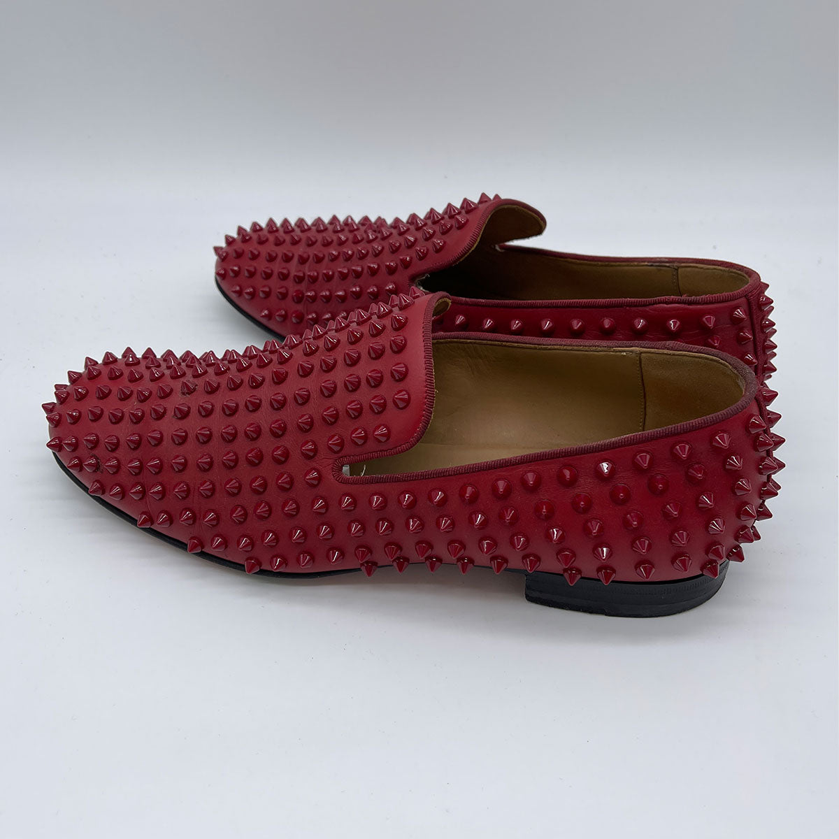 CHRISTIAN LOUBOUTIN Rollerboy Spikes Flat Calf GG Loafers Shoes Red size 42.5